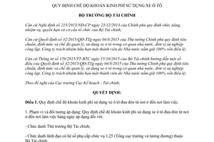 Quyết định 1997/QĐ-BTC chế độ khoán kinh phí sử dụng xe ô tô 2016