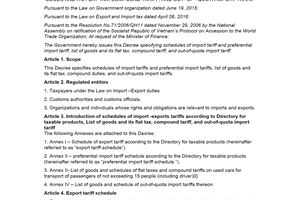 Decree 122/2016/ND-CP schedules of preferential import tariffs list goods flat tax compound tariff