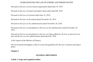 Decree 134/2016/ND-CP guidelines for the law on export and import duties