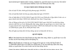 Quyết định 41/2016/QĐ-UBND nhiệm vụ quyền hạn cơ cấu tổ chức Sở Giao thông vận tải Quảng Trị 2016