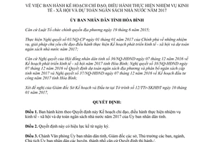 Quyết định 26/QĐ-UBND điều hành thực hiện nhiệm vụ kinh tế xã hội dự toán ngân sách Hòa Bình 2017
