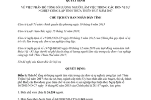 Quyết định 51/QĐ-UBND phân bổ tổng số lượng người làm việc trong đơn vị sự nghiệp công lập Huế 2017