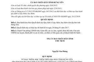 Quyết định 01/2017/QĐ-UBND Quy định dạy thêm học thêm Hưng Yên