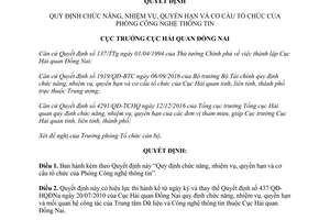Quyết định 73/QĐ-HQĐNa chức năng nhiệm vụ quyền hạn cơ cấu tổ chức Phòng Công nghệ thông tin 2017