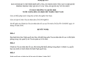 Nghị quyết 333/2017/UBTVQH14 quy chế phối hợp quản lý các Tòa án quân sự về tổ chức