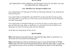 Quyết định 75/QĐ-HQĐNa Chi cục Kiểm tra sau thông quan Cục Hải quan Đồng Nai 2017