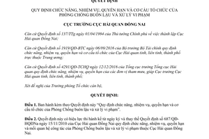 Quyết định 71/QĐ-HQĐNa chức năng nhiệm vụ quyền hạn cơ cấu tổ chức Phòng Chống buôn lậu Đồng Nai