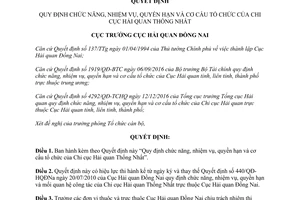 Quyết định 80/QĐ-HQĐNa quyền hạn cơ cấu tổ chức Chi cục Hải quan Thống Nhất Đồng Nai`
