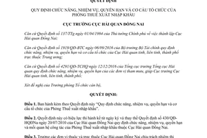 Quyết định 69/QĐ-HQĐNa chức năng nhiệm vụ quyền hạn cơ cấu Phòng Thuế xuất nhập khẩu Đồng Nai 2017