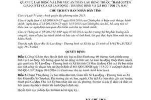 Quyết định 04/QĐ-UBND công bố thủ tục hành chính Lao động tiền lương quan hệ lao động Cà Mau 2017