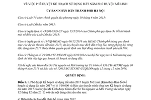 Quyết định 08/QĐ-UBND phê duyệt Kế hoạch sử dụng đất huyện Mê Linh Hà Nội 2017