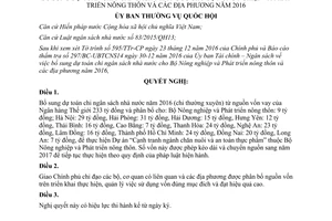 Nghị quyết 330/2016/NQ-UBTVQH14 bổ sung dự toán chi ngân sách nhà nước cho Bộ Nông nghiệp địa phương
