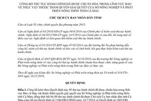 Quyết định số 14/QĐ-UBND công bố thủ tục hành chính lĩnh vực Bảo vệ thực vật Cà Mau 2017