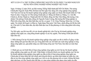 Thông báo 08/TB-VPCP kết luận Thủ tướng Hội nghị xây dựng nền công nghiệp nông nghiệp Việt Nam 2017