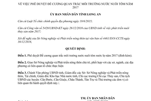 Quyết định 42/QĐ-UBND Đề cương quan trắc môi trường nước nuôi tôm nước lợ do tỉnh Long An 2017