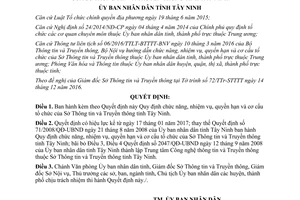 Quyết định 02/2017/QĐ-UBND chức năng nhiệm vụ quyền hạn cơ cấu tổ chức Sở Thông tin Tây Ninh