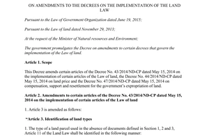 Decree 01/2017/ND-CP amendments decrees on the implementation Land Law