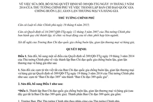 Quyết định 09/QĐ-TTg sửa đổi 389/QĐ-TTg thành lập Ban Chỉ đạo quốc gia chống buôn lậu hàng giả 2017