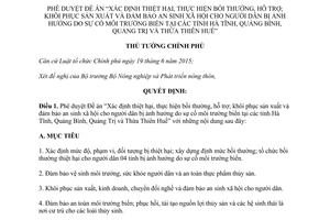 Quyết định 12/QĐ-TTg đề án xác định thiệt hại bồi thường hỗ trợ khôi phục sản xuất sự cố môi trường biển
