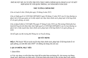 Quyết định 13/QĐ-TTg đề án tuyên truyền thực hiện chính sách pháp luật kết hợp kinh tế quốc phòng 2017