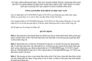 Quyết định 39/QĐ-BHXH công bố danh mục thủ tục hành chính tiếp nhận trả kết quả giải quyết 2017