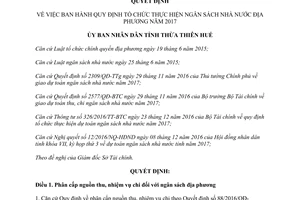 Quyết định 03/2017/QĐ-UBND tổ chức thực hiện ngân sách nhà nước địa phương Huế
