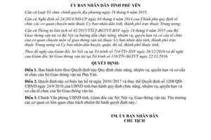 Quyết định 01/2017/QĐ-UBND chức năng nhiệm vụ quyền hạn cơ cấu tổ chức Sở Giao thông vận tải Phú Yên