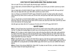 Quyết định 37/QĐ-UBND 2017 công bố bộ thủ tục hành chính thẩm quyền Sở Tư pháp Quảng Ngãi