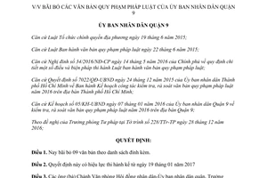 Quyết định 01/2017/QĐ-UBND bãi bỏ văn bản quy phạm pháp luật Ủy ban quận 9 Hồ Chí Minh