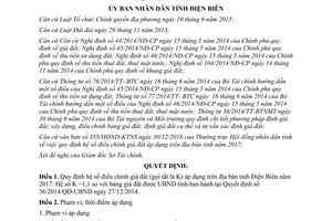 Quyết định 34/QĐ-UBND hệ số điều chỉnh giá đất Điện Biên 2017