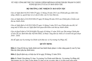 Quyết định 17/QĐ-UBDT công bố thủ tục hành chính mới phạm vi chức năng quản lý Ủy ban Dân tộc 2017
