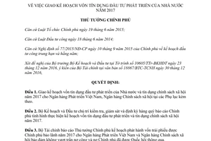 Quyết định 46/QĐ-TTg giao kế hoạch vốn tín dụng đầu tư phát triển Nhà nước 2017