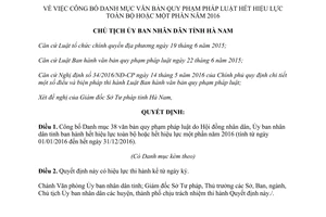 Quyết định 50/QĐ-UBND công bố Danh mục văn bản quy phạm pháp luật hết hiệu lực Hà Nam 2017