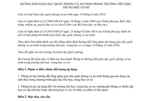 Thông tư 01/2017/TT-BGDĐT hướng dẫn giáo dục quốc phòng an ninh trong trường tiểu học trung học