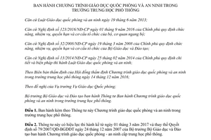 Thông tư 02/2017/TT-BGDĐT Chương trình giáo dục quốc phòng an ninh trường trung học phổ thông
