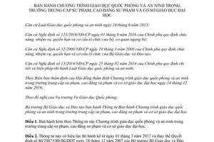 Thông tư 03/2017/TT-BGDĐT Chương trình giáo dục quốc phòng an ninh trong trường trung cấp cao đẳng