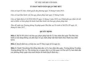 Quyết định 01/2017/QĐ-UBND bãi bỏ văn bản quy phạm Ủy ban quận Thủ Đức Hồ Chí Minh