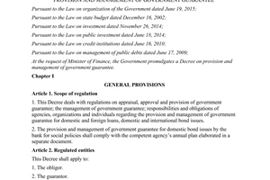 Decree 04/2017/ND-CP provision management of government guarantee