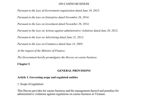 Decree 03/2017/ND-CP on casino business