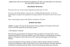 Decision 60/QD-TTg approving plan development gas industry of Vietnam by 2025 with vision to 2035