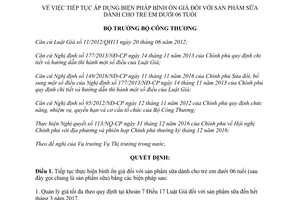 Quyết định 122/QĐ-BCT áp dụng biện pháp bình ổn giá sản phẩm sữa dành cho trẻ dưới 06 tuổi 2017