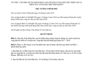 Quyết định 59/QĐ-TTg cấp ấn phẩm báo tạp chí vùng dân tộc thiểu số miền núi vùng đặc biệt khó khăn 2017