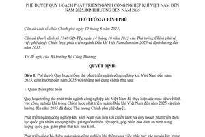 Quyết định 60/QĐ-TTg Quy hoạch phát triển ngành công nghiệp khí Việt Nam 2025 2017