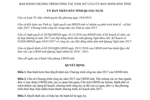 Quyết định 48/QĐ-UBND chương trinhg công tác của Ủy ban nhân dân tỉnh Quảng Ngãi năm 2017