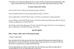 Quyết định 02/2017/QĐ-UBND phân cấp trách nhiệm quản lý kinh doanh khí dầu mỏ hóa lỏng Hà Tĩnh