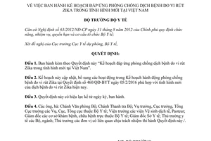 Quyết định 162/QĐ-BYT Kế hoạch đáp ứng phòng chống dịch bệnh do vi rút Zika tình hình mới 2017