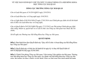 Quyết định 98/QĐ-TCHQ Quy chế tổ chức hoạt động Hội đồng Khoa học 2017