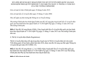 Quyết định 02/2017/QĐ-TTg sửa đổi quy hoạch phổ tần số vô tuyến điện quốc gia kèm 71/2013/QĐ-TTg