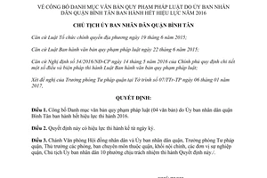 Quyết định 272/QĐ-UBND công bố Danh mục văn bản quy phạm pháp luật hết hiệu lực Hồ Chí Minh 2017