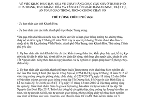 Công điện 50/CĐ-TTg khắc phục hậu quả vụ cháy hàng chục căn nhà ở thành phố Nha Trang 2017